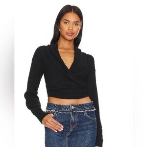 Free People Black Cropped Wrap Sweater